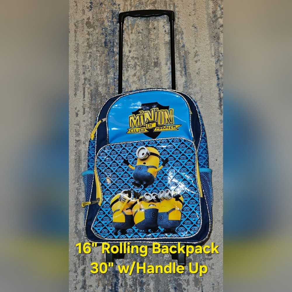 Despicable Me-Minions Club Of Mayhem 16" Rolling Backpack 30" w/Handle Up  E.U.C